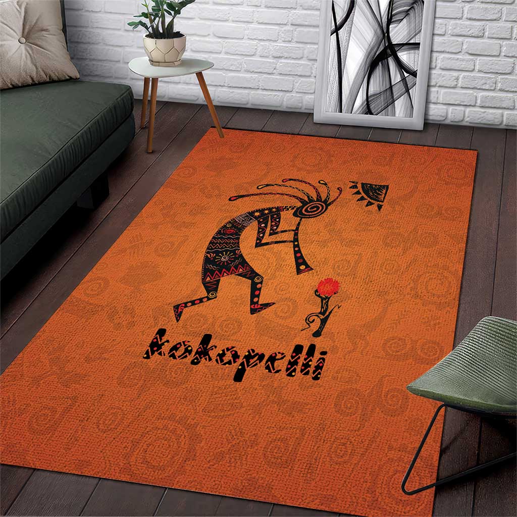 Kokopelli Tribal Area Rug Native American Southwestern Petroglyph Patterns Sunset Landscape - Wonder Print Shop