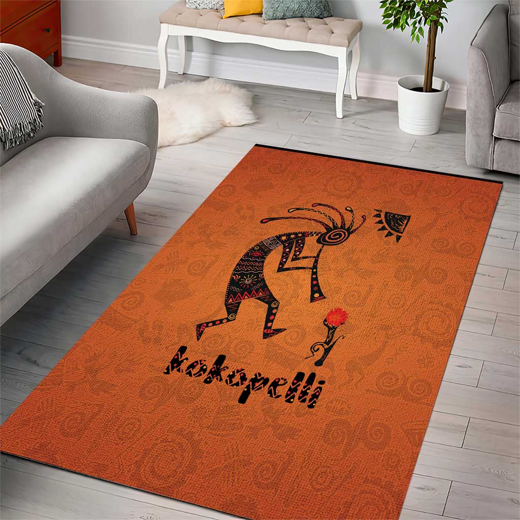Kokopelli Tribal Area Rug Native American Southwestern Petroglyph Patterns Sunset Landscape - Wonder Print Shop
