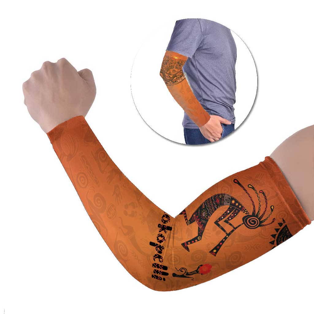 Kokopelli Tribal Arm Sleeves Native American Southwestern Petroglyph Patterns Sunset Landscape - Wonder Print Shop