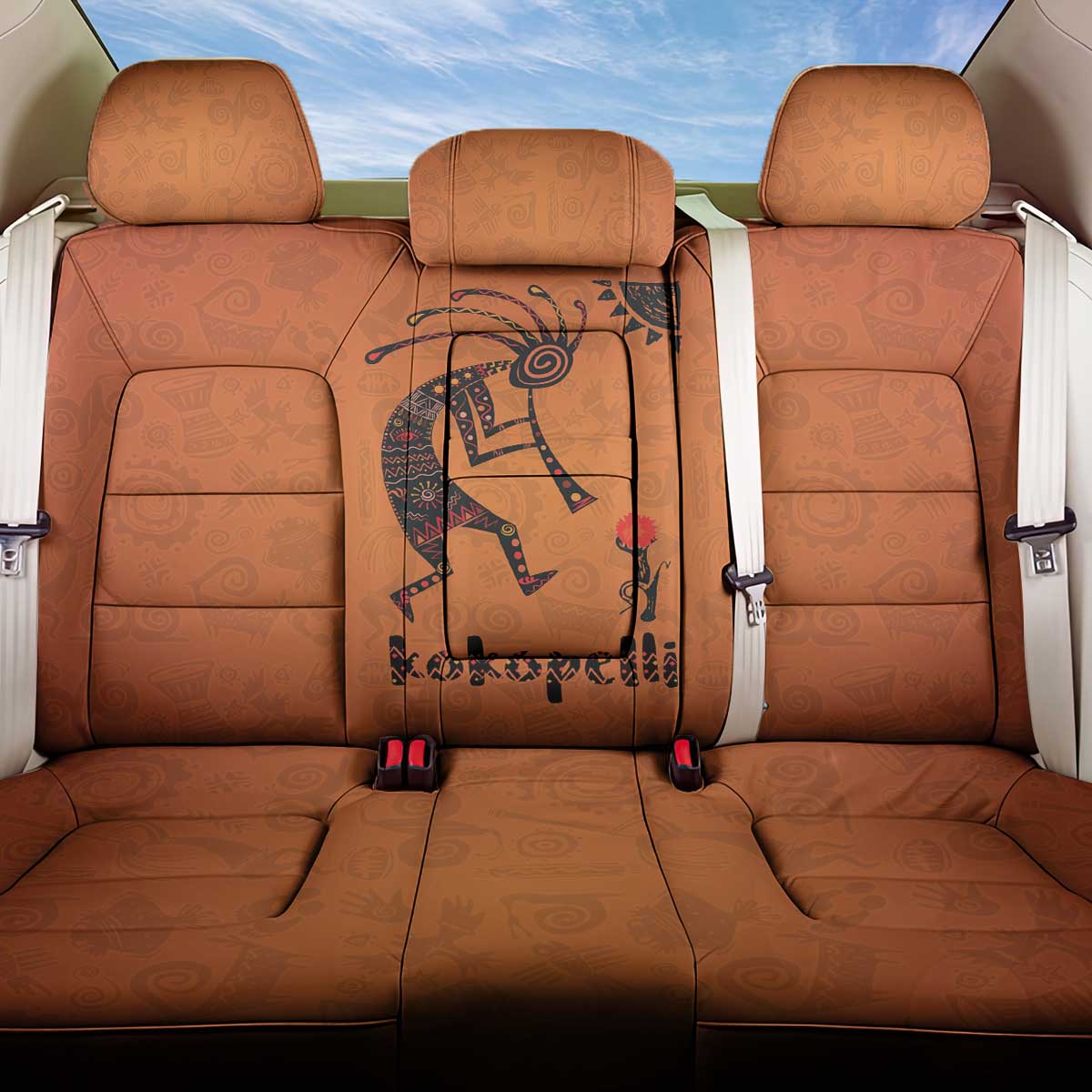 Kokopelli Tribal Back Car Seat Cover Native American Southwestern Petroglyph Patterns Sunset Landscape - Wonder Print Shop
