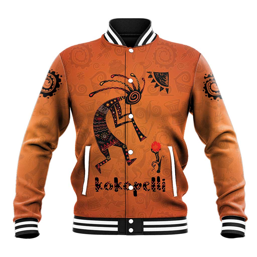 Kokopelli Tribal Baseball Jacket Native American Southwestern Petroglyph Patterns Sunset Landscape - Wonder Print Shop