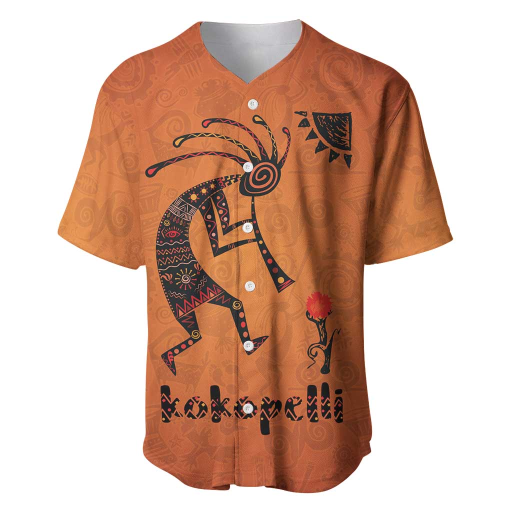 Kokopelli Tribal Baseball Jersey Native American Southwestern Petroglyph Patterns Sunset Landscape - Wonder Print Shop