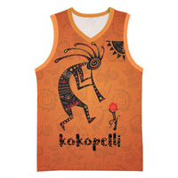 Kokopelli Tribal Basketball Jersey Native American Southwestern Petroglyph Patterns Sunset Landscape - Wonder Print Shop