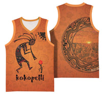 Kokopelli Tribal Basketball Jersey Native American Southwestern Petroglyph Patterns Sunset Landscape - Wonder Print Shop