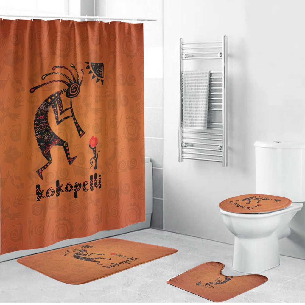 Kokopelli Tribal Bathroom Set Native American Southwestern Petroglyph Patterns Sunset Landscape - Wonder Print Shop