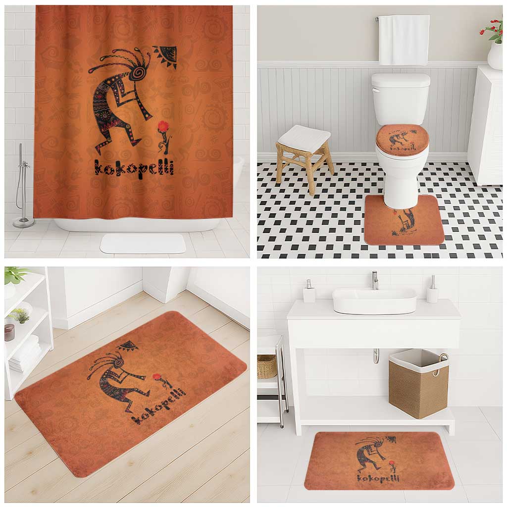 Kokopelli Tribal Bathroom Set Native American Southwestern Petroglyph Patterns Sunset Landscape - Wonder Print Shop