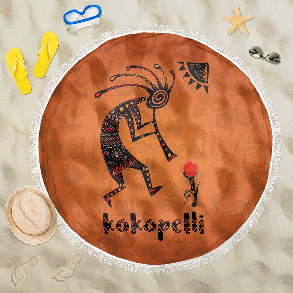 Kokopelli Tribal Beach Blanket Native American Southwestern Petroglyph Patterns Sunset Landscape - Wonder Print Shop