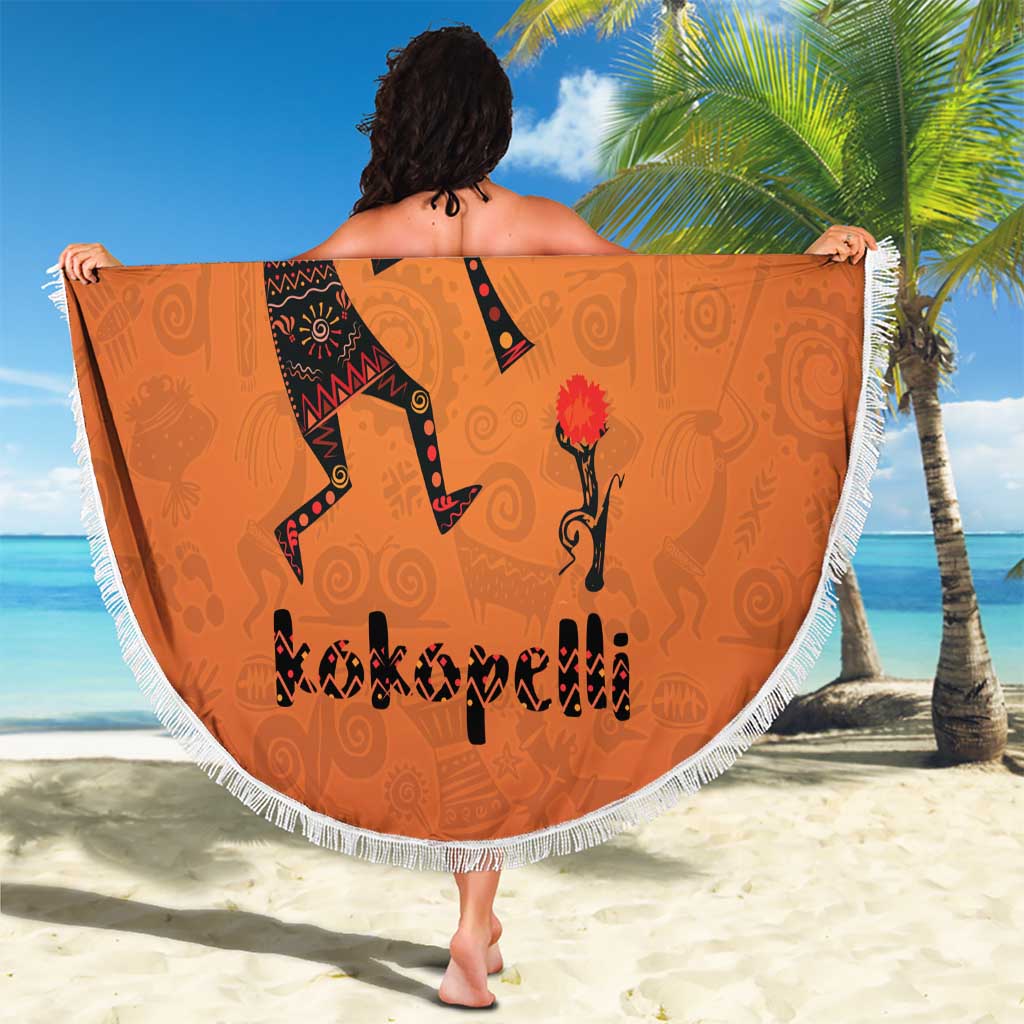 Kokopelli Tribal Beach Blanket Native American Southwestern Petroglyph Patterns Sunset Landscape - Wonder Print Shop