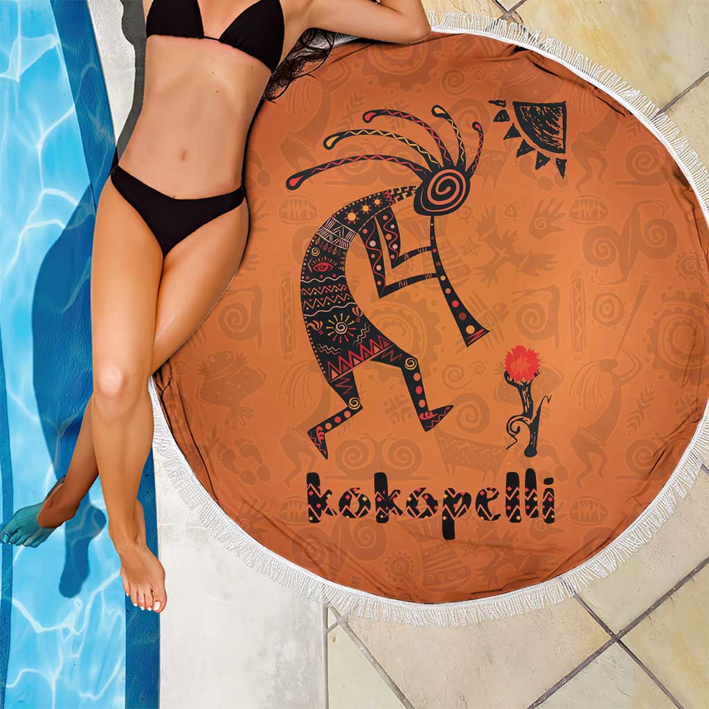 Kokopelli Tribal Beach Blanket Native American Southwestern Petroglyph Patterns Sunset Landscape - Wonder Print Shop