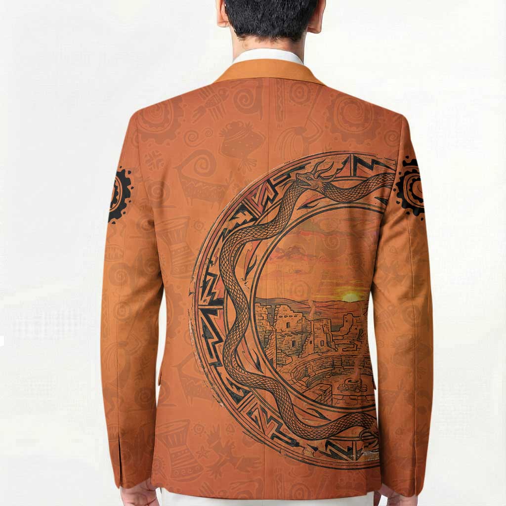 Kokopelli Tribal Blazer Native American Southwestern Petroglyph Patterns Sunset Landscape - Wonder Print Shop