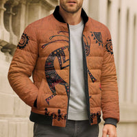 Kokopelli Tribal Bomber Puffer Jacket Native American Southwestern Petroglyph Patterns Sunset Landscape - Wonder Print Shop