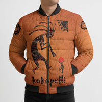 Kokopelli Tribal Bomber Puffer Jacket Native American Southwestern Petroglyph Patterns Sunset Landscape - Wonder Print Shop