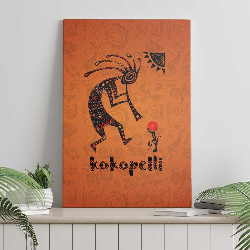 Kokopelli Tribal Canvas Wall Art Native American Southwestern Petroglyph Patterns Sunset Landscape - Wonder Print Shop