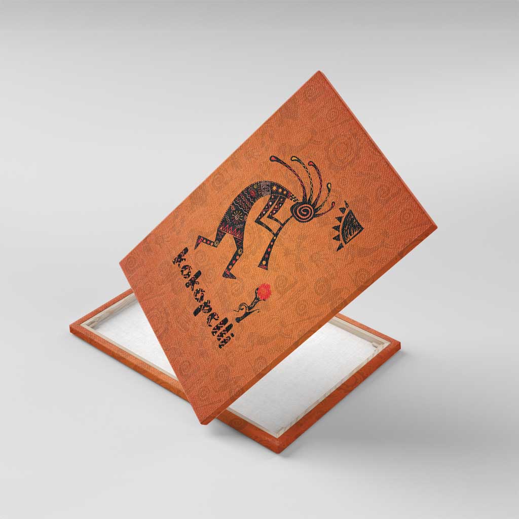 Kokopelli Tribal Canvas Wall Art Native American Southwestern Petroglyph Patterns Sunset Landscape - Wonder Print Shop