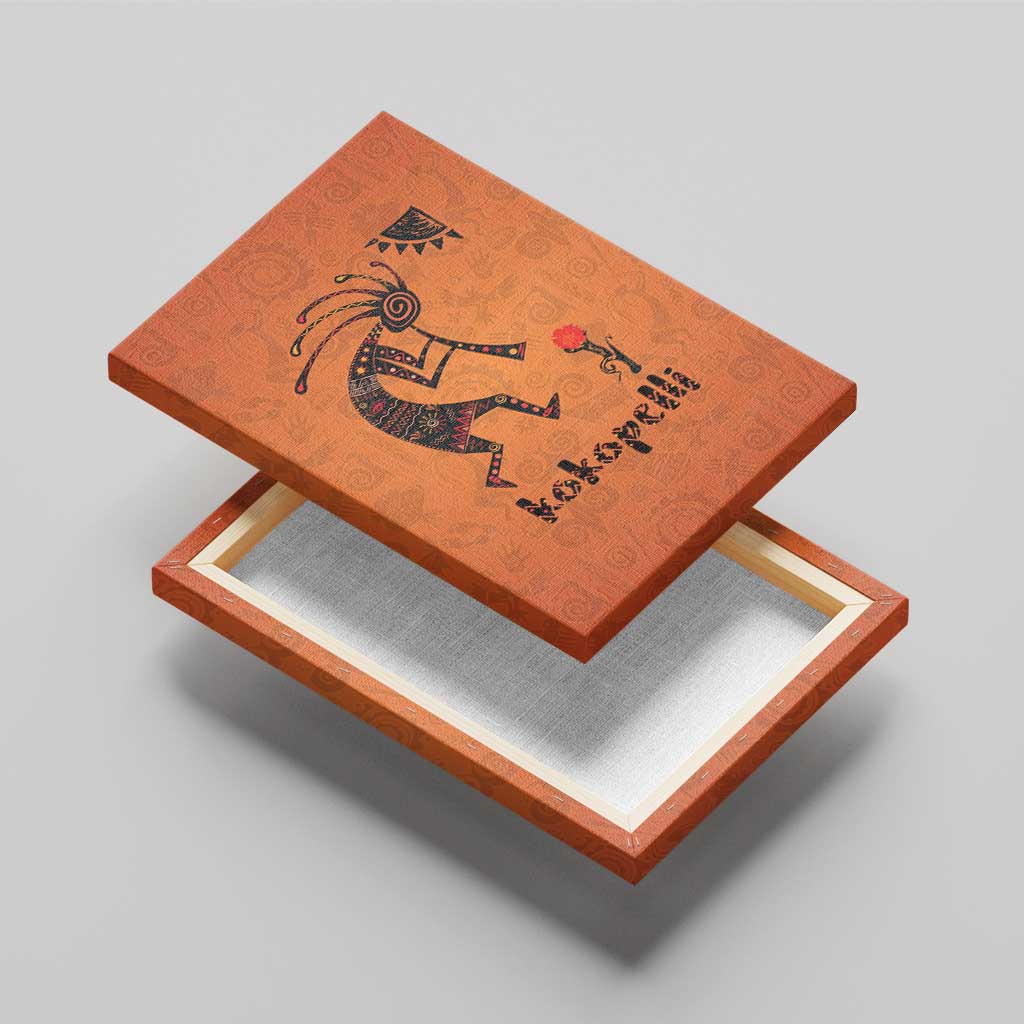 Kokopelli Tribal Canvas Wall Art Native American Southwestern Petroglyph Patterns Sunset Landscape - Wonder Print Shop