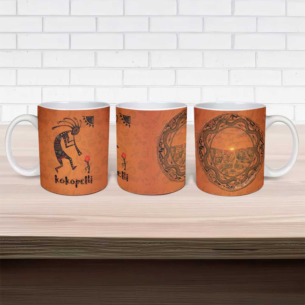 Kokopelli Tribal Ceramic Mug Native American Southwestern Petroglyph Patterns Sunset Landscape - Wonder Print Shop