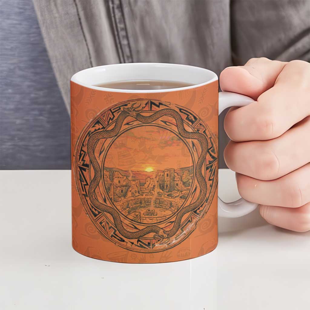 Kokopelli Tribal Ceramic Mug Native American Southwestern Petroglyph Patterns Sunset Landscape - Wonder Print Shop