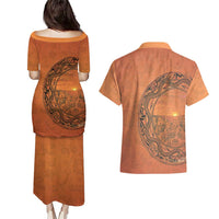 Kokopelli Tribal Couples Matching Puletasi and Hawaiian Shirt Native American Southwestern Petroglyph Patterns Sunset Landscape - Wonder Print Shop