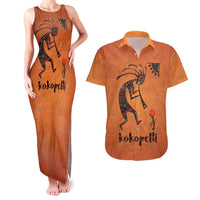 Kokopelli Tribal Couples Matching Tank Maxi Dress and Hawaiian Shirt Native American Southwestern Petroglyph Patterns Sunset Landscape - Wonder Print Shop