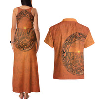 Kokopelli Tribal Couples Matching Tank Maxi Dress and Hawaiian Shirt Native American Southwestern Petroglyph Patterns Sunset Landscape - Wonder Print Shop