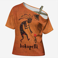 Kokopelli Tribal Cross Shoulder Shirt Native American Southwestern Petroglyph Patterns Sunset Landscape - Wonder Print Shop