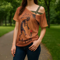 Kokopelli Tribal Cross Shoulder Shirt Native American Southwestern Petroglyph Patterns Sunset Landscape - Wonder Print Shop