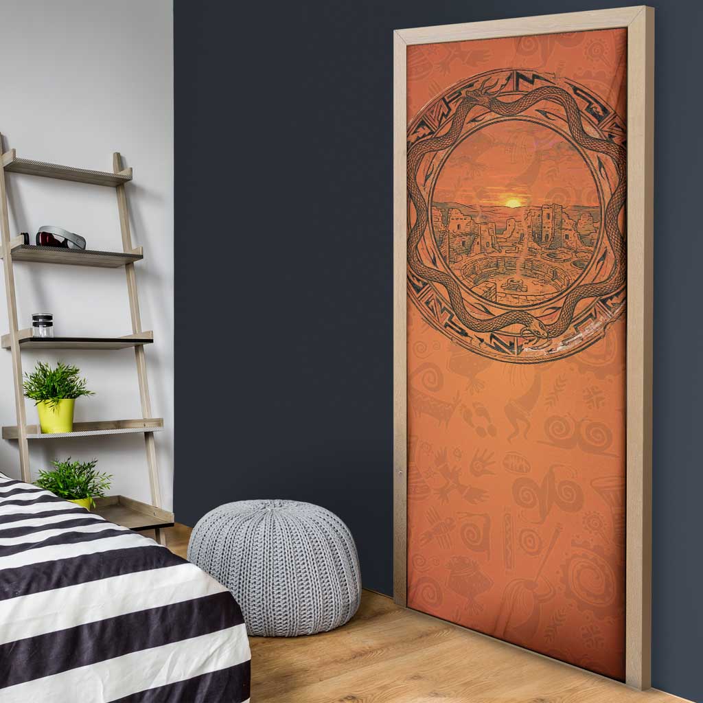 Kokopelli Tribal Door Cover Native American Southwestern Petroglyph Patterns Sunset Landscape - Wonder Print Shop