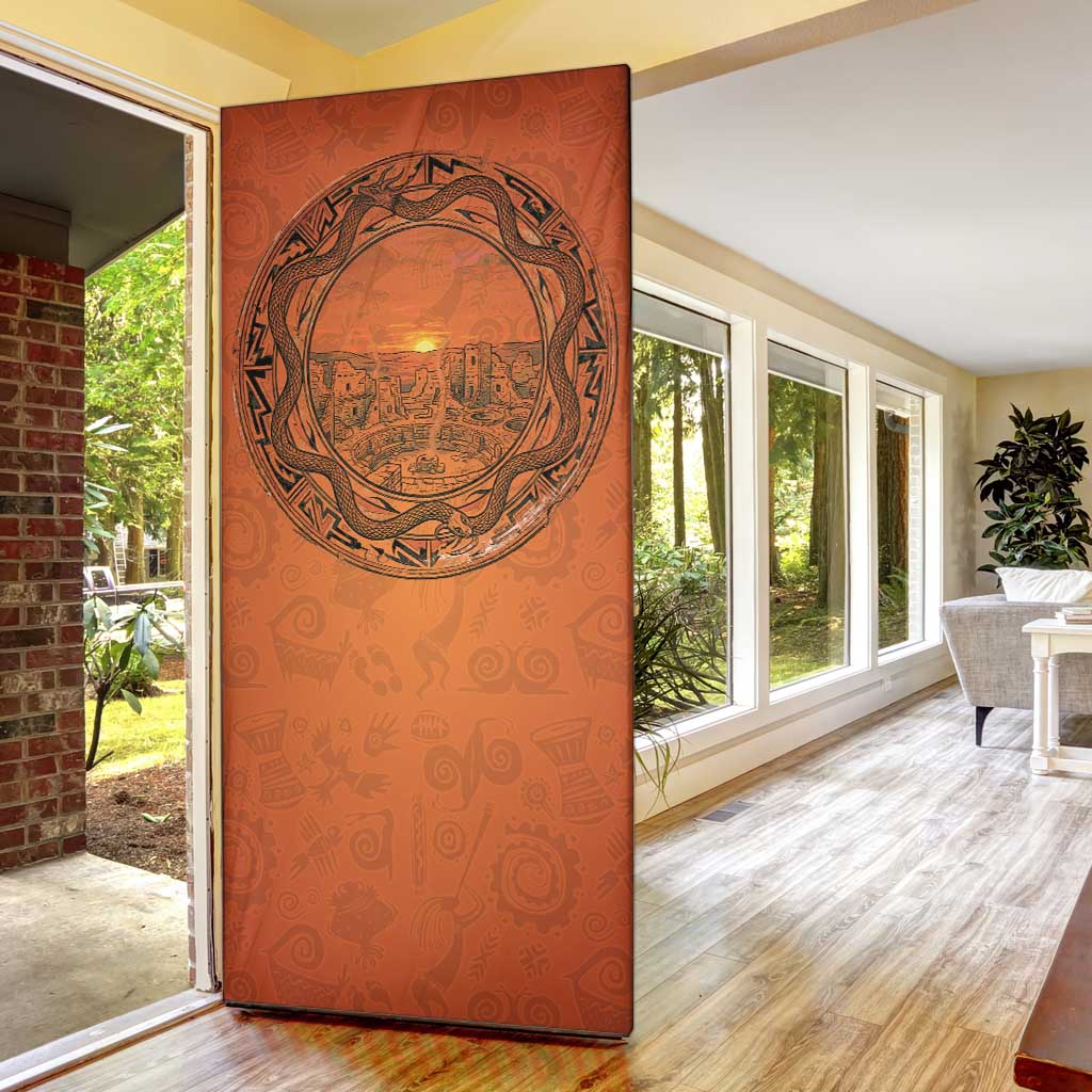 Kokopelli Tribal Door Cover Native American Southwestern Petroglyph Patterns Sunset Landscape - Wonder Print Shop