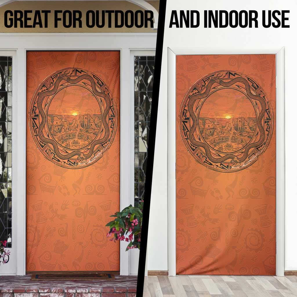 Kokopelli Tribal Door Cover Native American Southwestern Petroglyph Patterns Sunset Landscape - Wonder Print Shop