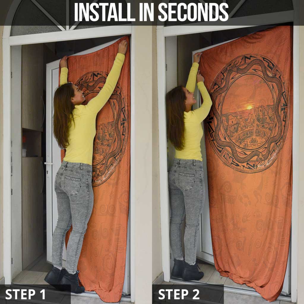 Kokopelli Tribal Door Cover Native American Southwestern Petroglyph Patterns Sunset Landscape - Wonder Print Shop