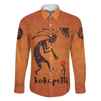 Kokopelli Tribal Family Matching Long Sleeve Bodycon Dress and Hawaiian Shirt Native American Southwestern Petroglyph Patterns Sunset Landscape - Wonder Print Shop