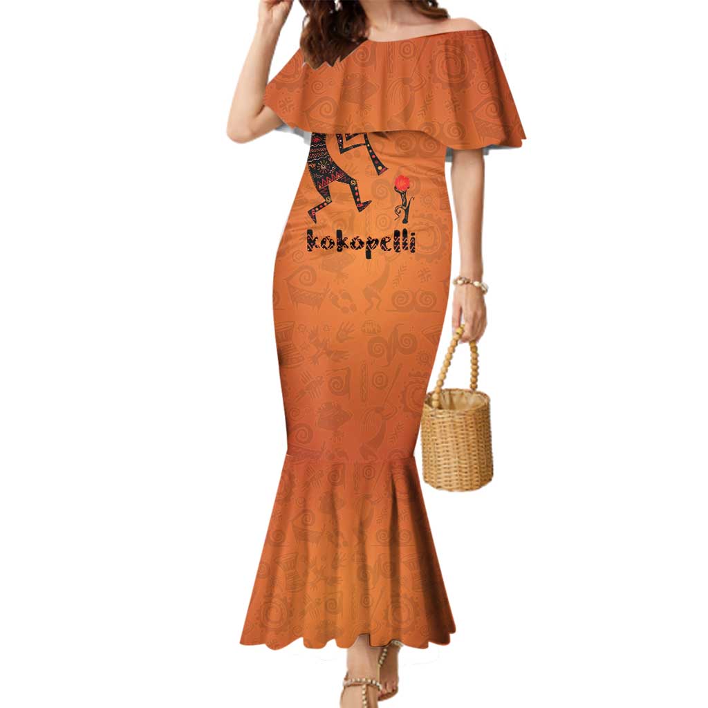 Kokopelli Tribal Family Matching Mermaid Dress and Hawaiian Shirt Native American Southwestern Petroglyph Patterns Sunset Landscape - Wonder Print Shop