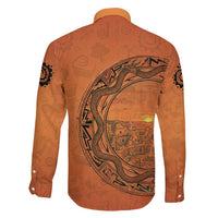 Kokopelli Tribal Family Matching Off The Shoulder Long Sleeve Dress and Hawaiian Shirt Native American Southwestern Petroglyph Patterns Sunset Landscape - Wonder Print Shop