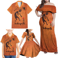 Kokopelli Tribal Family Matching Off Shoulder Maxi Dress and Hawaiian Shirt Native American Southwestern Petroglyph Patterns Sunset Landscape - Wonder Print Shop