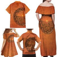 Kokopelli Tribal Family Matching Off Shoulder Maxi Dress and Hawaiian Shirt Native American Southwestern Petroglyph Patterns Sunset Landscape - Wonder Print Shop