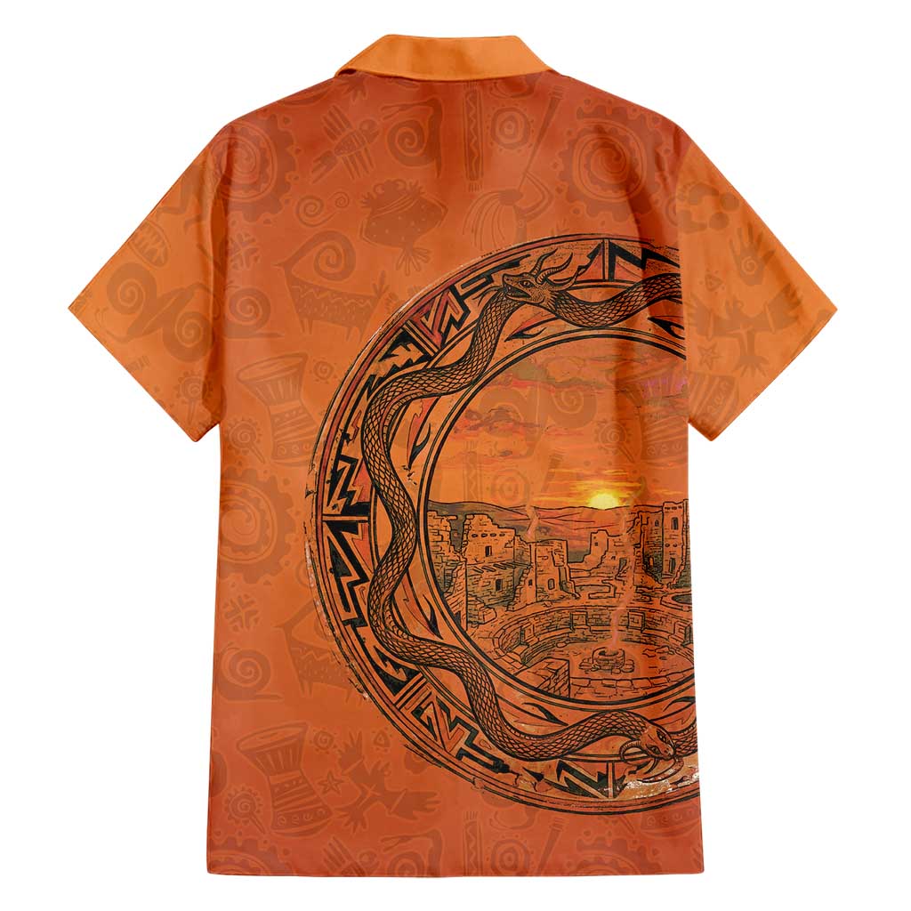 Kokopelli Tribal Family Matching Off Shoulder Maxi Dress and Hawaiian Shirt Native American Southwestern Petroglyph Patterns Sunset Landscape - Wonder Print Shop