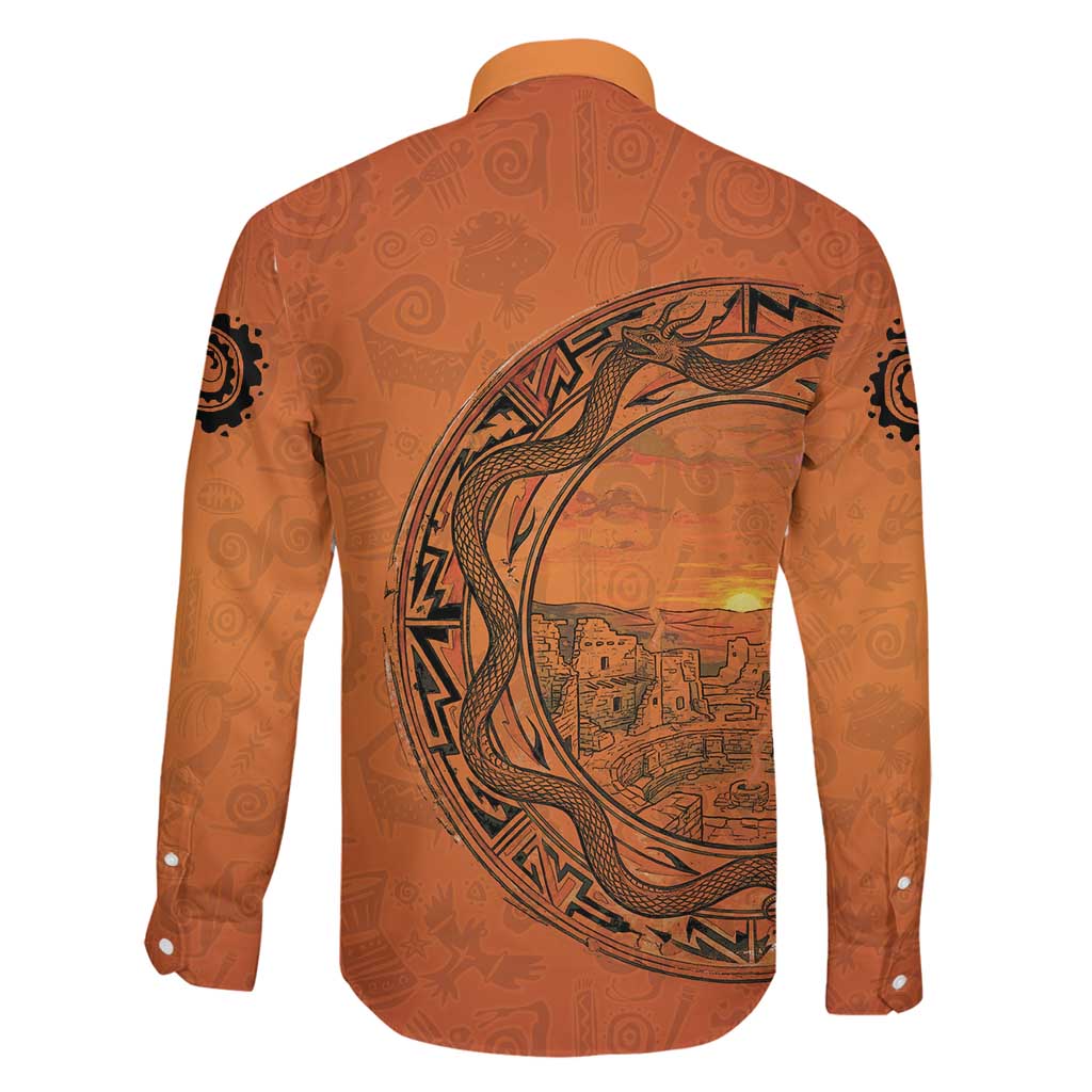 Kokopelli Tribal Family Matching Off Shoulder Maxi Dress and Hawaiian Shirt Native American Southwestern Petroglyph Patterns Sunset Landscape - Wonder Print Shop