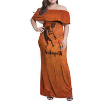 Kokopelli Tribal Family Matching Off Shoulder Maxi Dress and Hawaiian Shirt Native American Southwestern Petroglyph Patterns Sunset Landscape - Wonder Print Shop