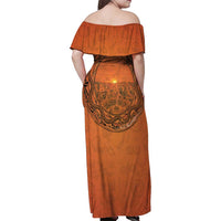 Kokopelli Tribal Family Matching Off Shoulder Maxi Dress and Hawaiian Shirt Native American Southwestern Petroglyph Patterns Sunset Landscape - Wonder Print Shop