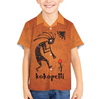 Kokopelli Tribal Family Matching Off Shoulder Maxi Dress and Hawaiian Shirt Native American Southwestern Petroglyph Patterns Sunset Landscape - Wonder Print Shop