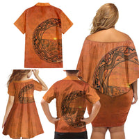 Kokopelli Tribal Family Matching Off Shoulder Short Dress and Hawaiian Shirt Native American Southwestern Petroglyph Patterns Sunset Landscape - Wonder Print Shop