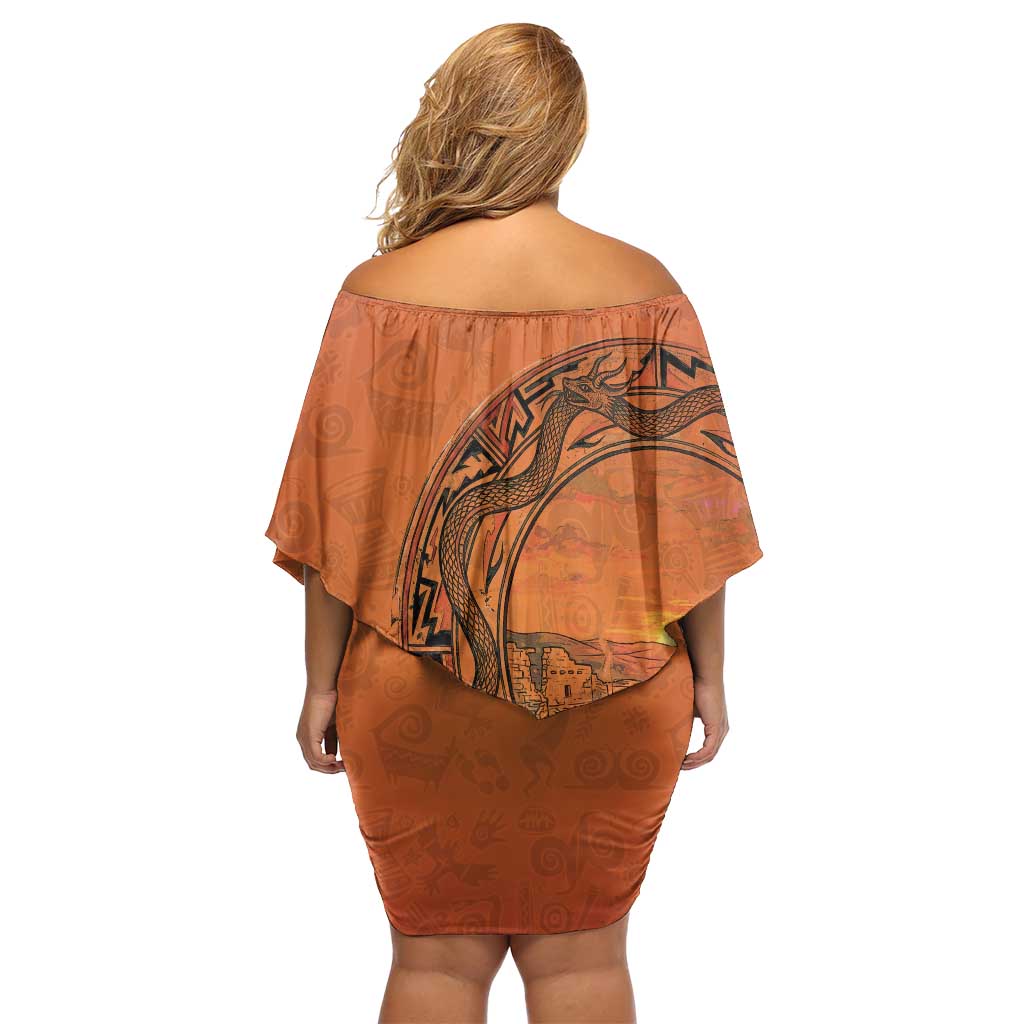 Kokopelli Tribal Family Matching Off Shoulder Short Dress and Hawaiian Shirt Native American Southwestern Petroglyph Patterns Sunset Landscape - Wonder Print Shop