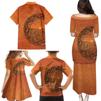 Kokopelli Tribal Family Matching Puletasi and Hawaiian Shirt Native American Southwestern Petroglyph Patterns Sunset Landscape - Wonder Print Shop