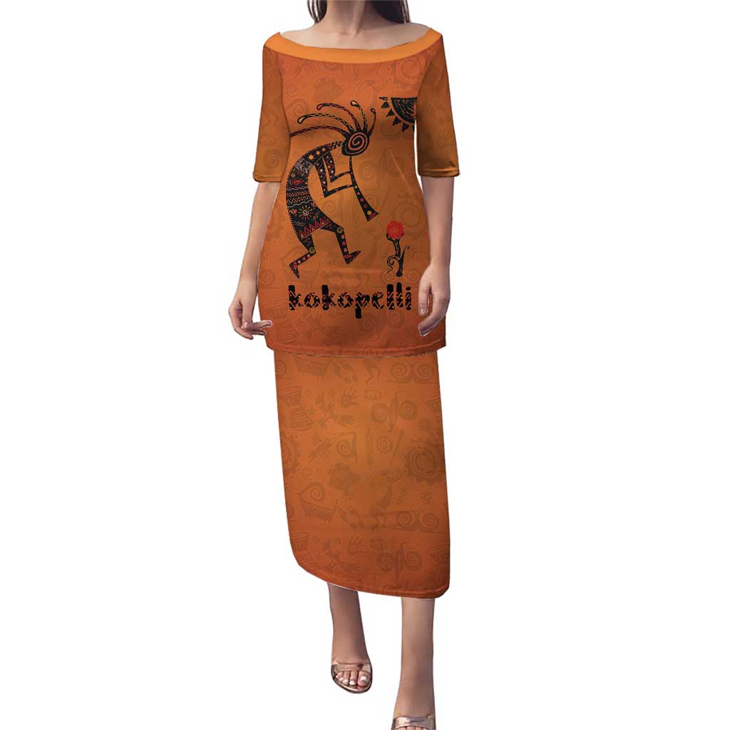 Kokopelli Tribal Family Matching Puletasi and Hawaiian Shirt Native American Southwestern Petroglyph Patterns Sunset Landscape - Wonder Print Shop
