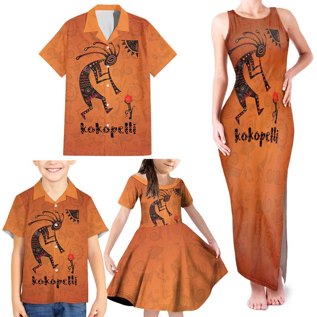 Kokopelli Tribal Family Matching Tank Maxi Dress and Hawaiian Shirt Native American Southwestern Petroglyph Patterns Sunset Landscape - Wonder Print Shop