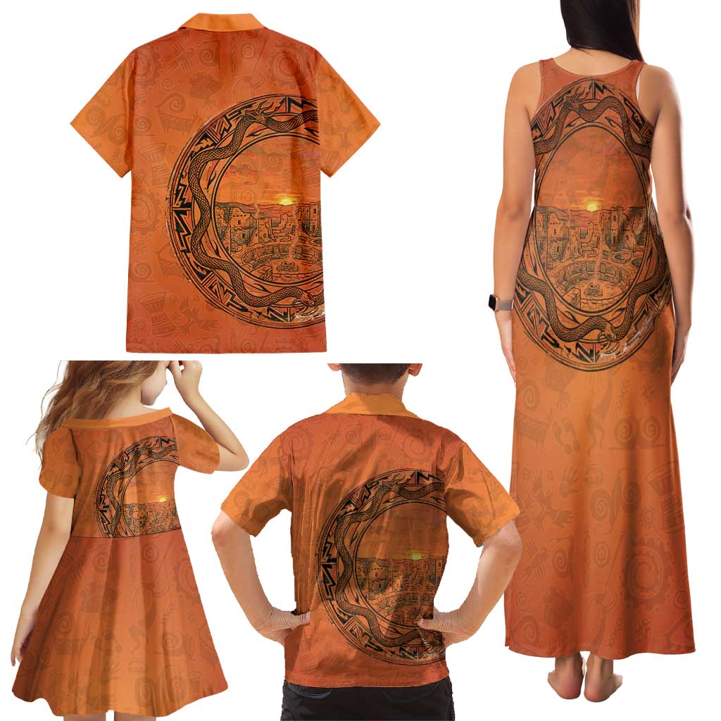 Kokopelli Tribal Family Matching Tank Maxi Dress and Hawaiian Shirt Native American Southwestern Petroglyph Patterns Sunset Landscape - Wonder Print Shop