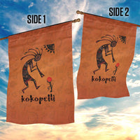 Kokopelli Tribal Garden Flag Native American Southwestern Petroglyph Patterns Sunset Landscape - Wonder Print Shop