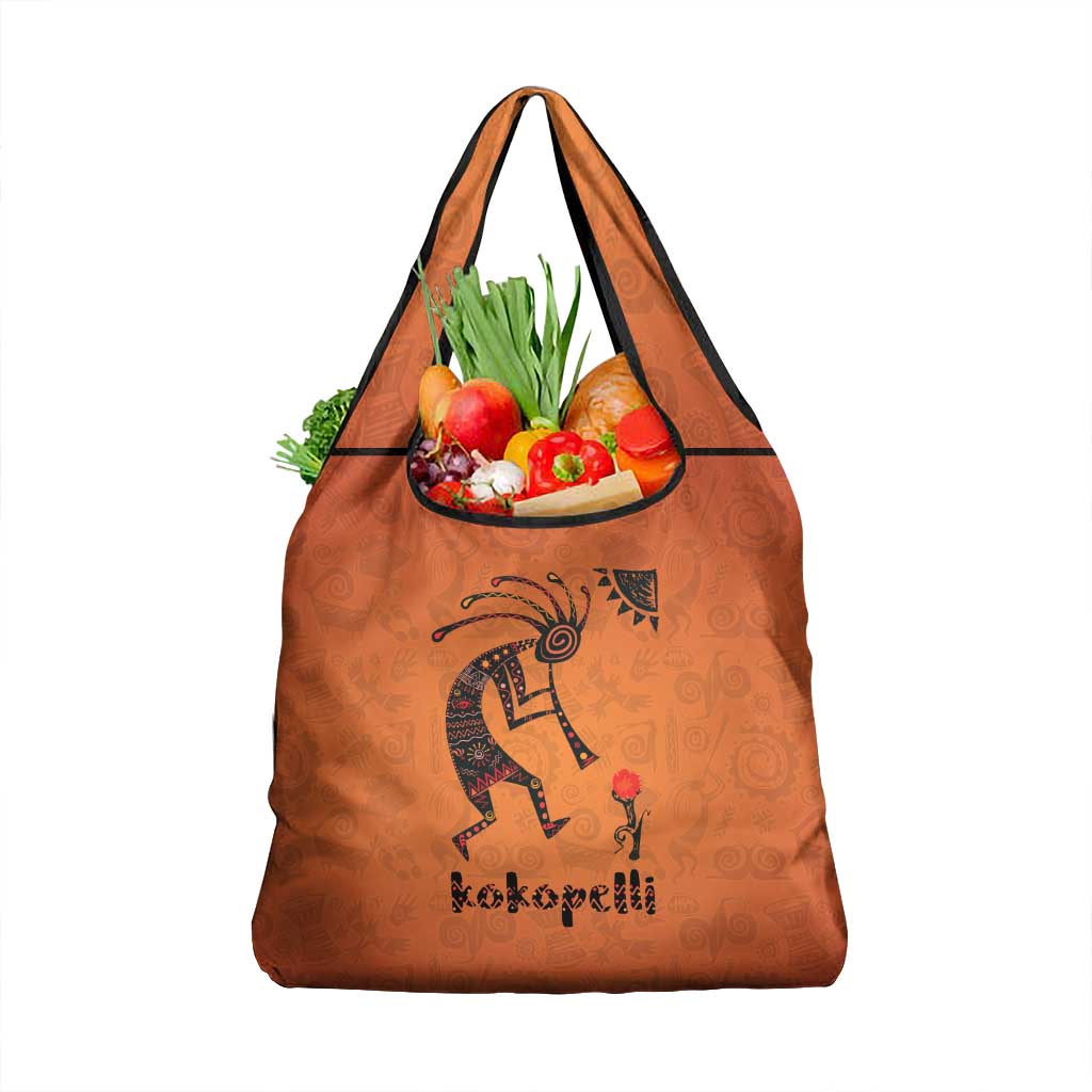 Kokopelli Tribal Grocery Bag Native American Southwestern Petroglyph Patterns Sunset Landscape - Wonder Print Shop