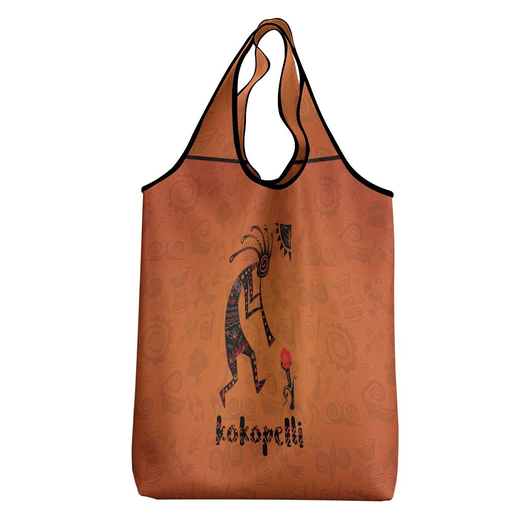 Kokopelli Tribal Grocery Bag Native American Southwestern Petroglyph Patterns Sunset Landscape - Wonder Print Shop