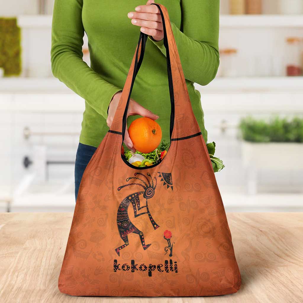 Kokopelli Tribal Grocery Bag Native American Southwestern Petroglyph Patterns Sunset Landscape - Wonder Print Shop
